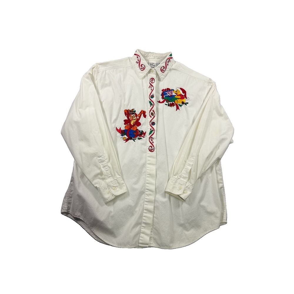 Vintage Disney Store Embroidered Winnie the Pooh Piglet & Tigger Christmas Shirt